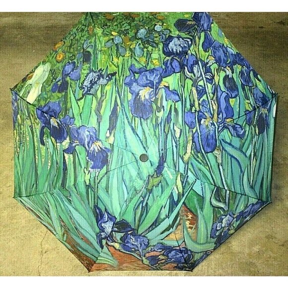 Irises Flowers by Vincent Van Gogh Compact Travel Umbrella Black Blue Free Ship - Picture 1 of 8
